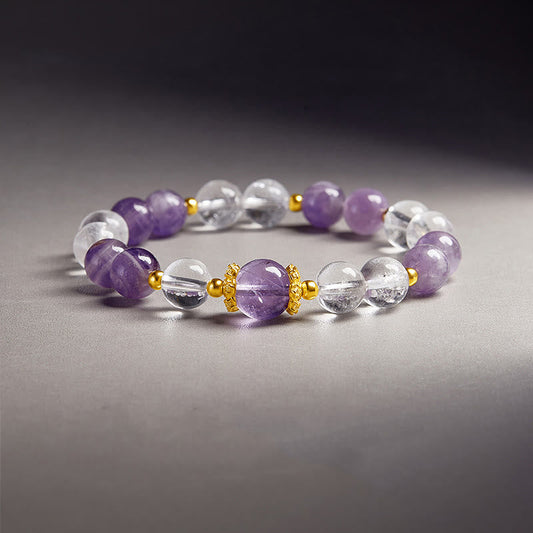 Buddhist Blessing 925 Sterling Silver Natural Amethyst White Crystal Balance Bracelet
