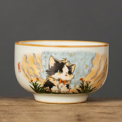 Buddhist Blessing Cute Bow Tie Cat Teacup Kung Fu Tea Cup