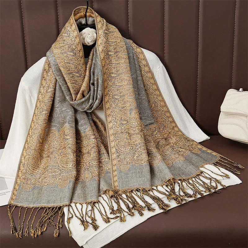 Buddhist Blessing Tibetan Cashew Jacquard Colorful Flower Print Tassels Shawl Fall Winter Soft Warm Scarf Wrap