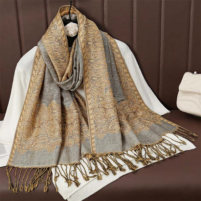 Buddhist Blessing Tibetan Cashew Jacquard Colorful Flower Print Tassels Shawl Fall Winter Soft Warm Scarf Wrap