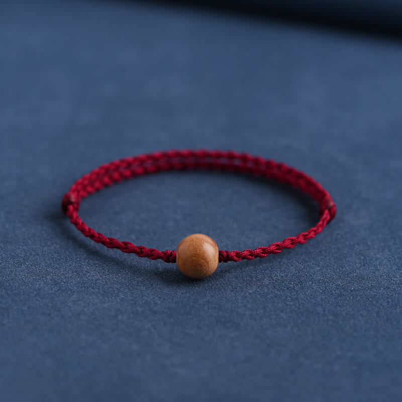 Buddhist Blessing Natural Peach Wood Bead Ward Off Evil Spirits Braided Bracelet