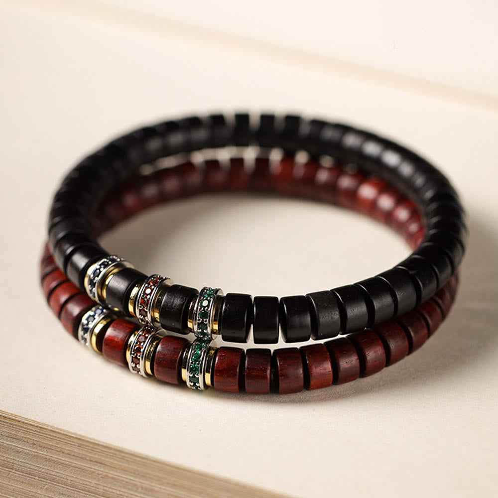 Buddhist Blessing Ebony Wood Small Leaf Red Sandalwood Zircon Peace Bracelet