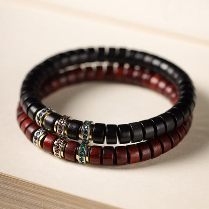 Buddhist Blessing Ebony Wood Small Leaf Red Sandalwood Zircon Peace Bracelet