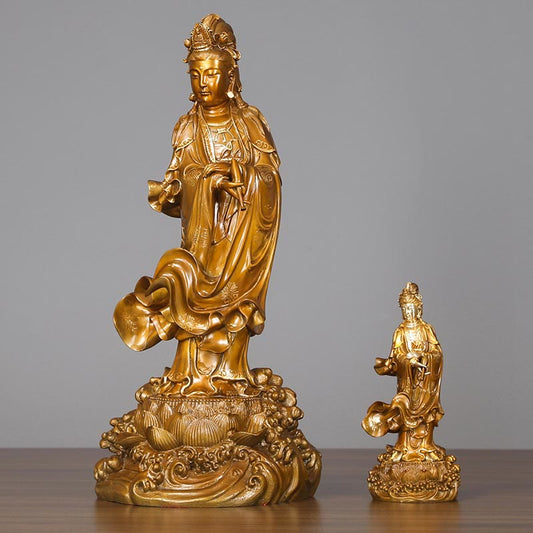 Buddhist Blessing Kwan Yin Avalokitesvara Holding A Vase Brass Harmony Copper Statue Home Decoration