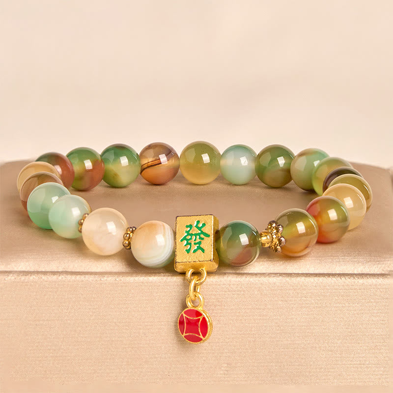 Buddhist Blessing Natural Peacock Agate Coin Courage Bracelet