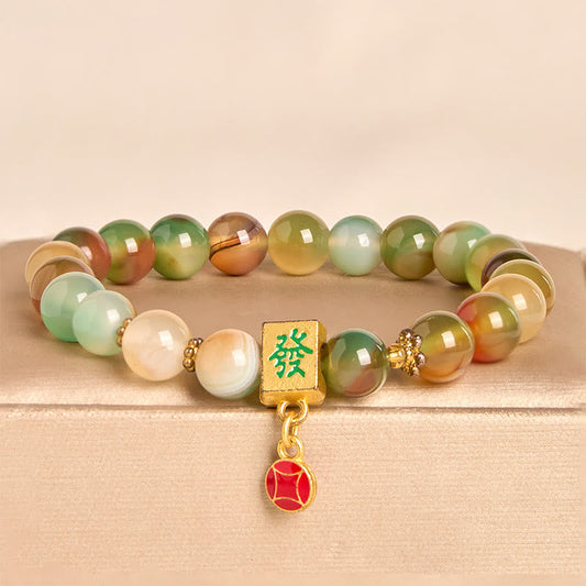 Buddhist Blessing Natural Peacock Agate Coin Courage Bracelet