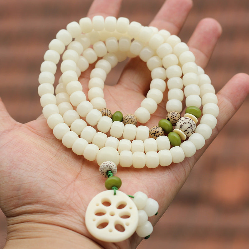 Buddha Stones White Bodhi Seed Mala 108 Beads Luck Bracelet