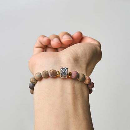 Buddhist Blessing Natural Picasso Jasper Buddha Face Energy Bracelet