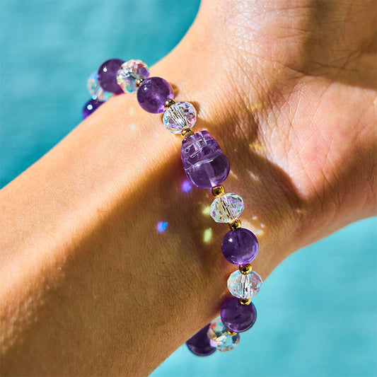 Buddhist Blessing Natural Amethyst Pixiu Crystal Balance Bracelet
