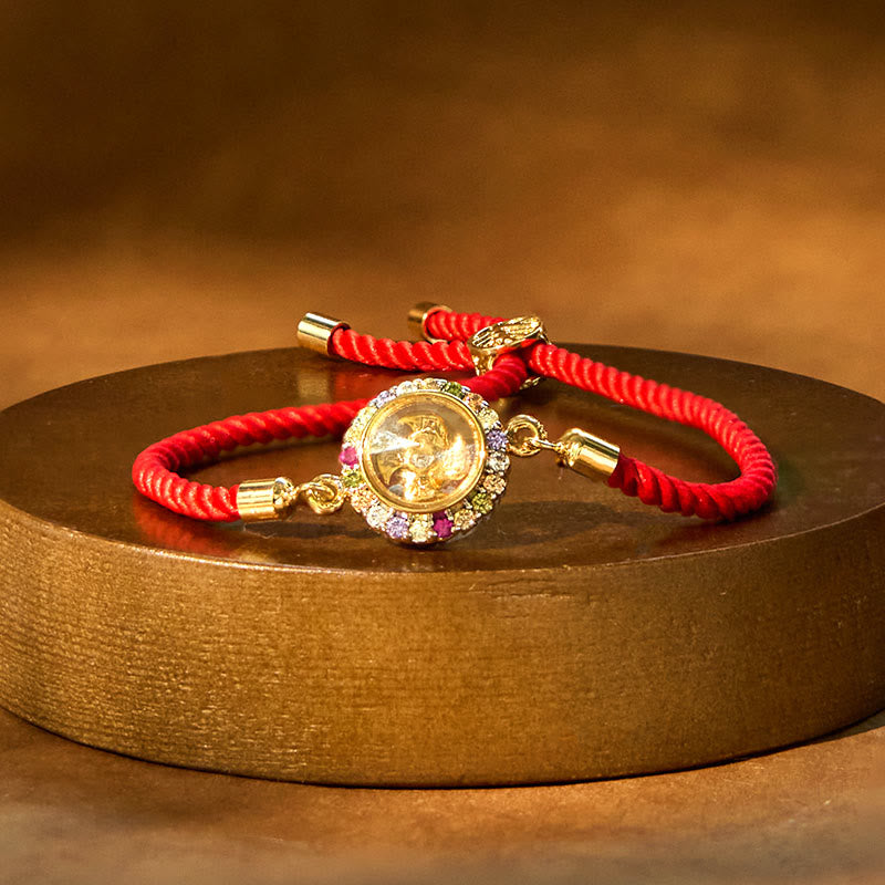 Buddhist Blessing Copper Brass Color Rotatable Windmill Feng Sheng Shui Qi Fu Red String Faith Braided Bracelet
