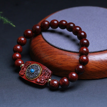 Buddhist Blessing Small Leaf Red Sandalwood Green Sandalwood Six True Words Peace Bracelet