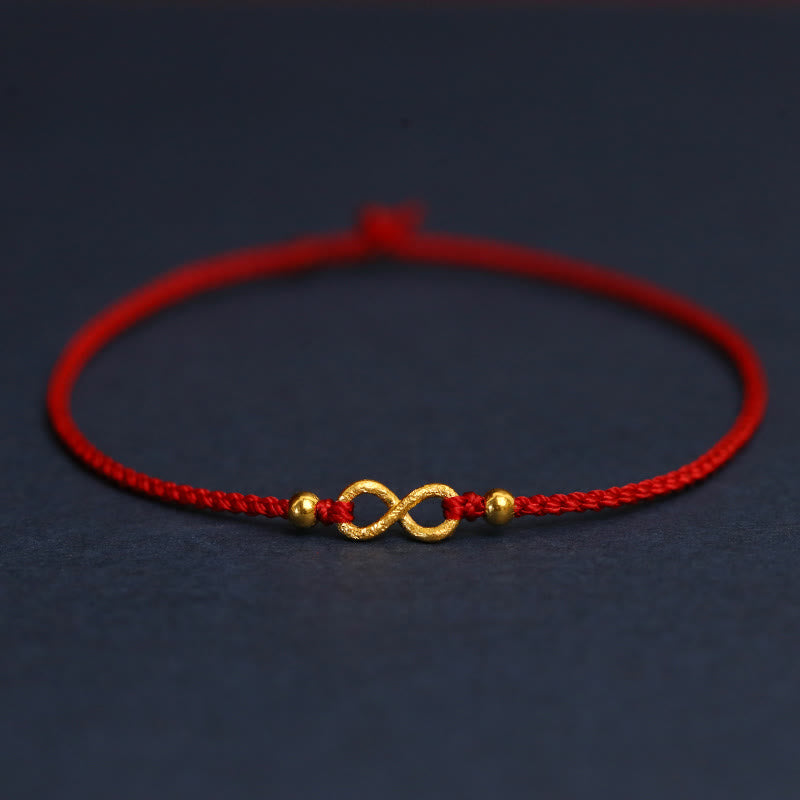Buddhist Blessing 999 Gold Mobius Infinite Love Fu Character Copper Coin Protection Handmade Ultra-Thin Rope Bracelet