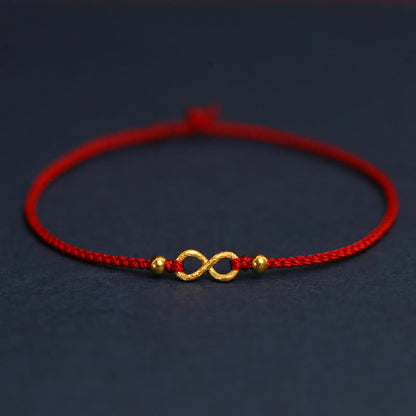 Buddhist Blessing 999 Gold Mobius Infinite Love Fu Character Copper Coin Protection Handmade Ultra-Thin Rope Bracelet