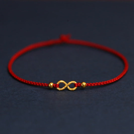 Buddhist Blessing 999 Gold Mobius Infinite Love Fu Character Copper Coin Protection Handmade Ultra-Thin Rope Bracelet