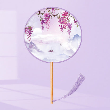 Buddhist Blessing Ginkgo Leaf Koi Fish Cherry Blossom Spring Flowers Handheld Wood Handle Fan