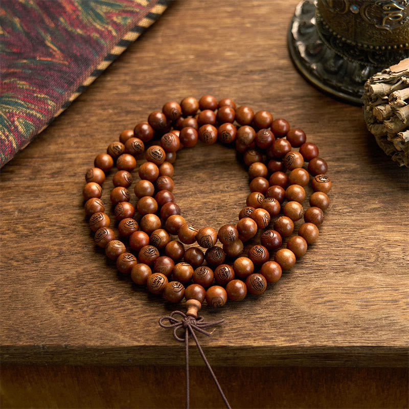 Buddhist Blessing 108 Mala Beads Lightning Struck Jujube Wood The Golden Light Mantra Protection Bracelet