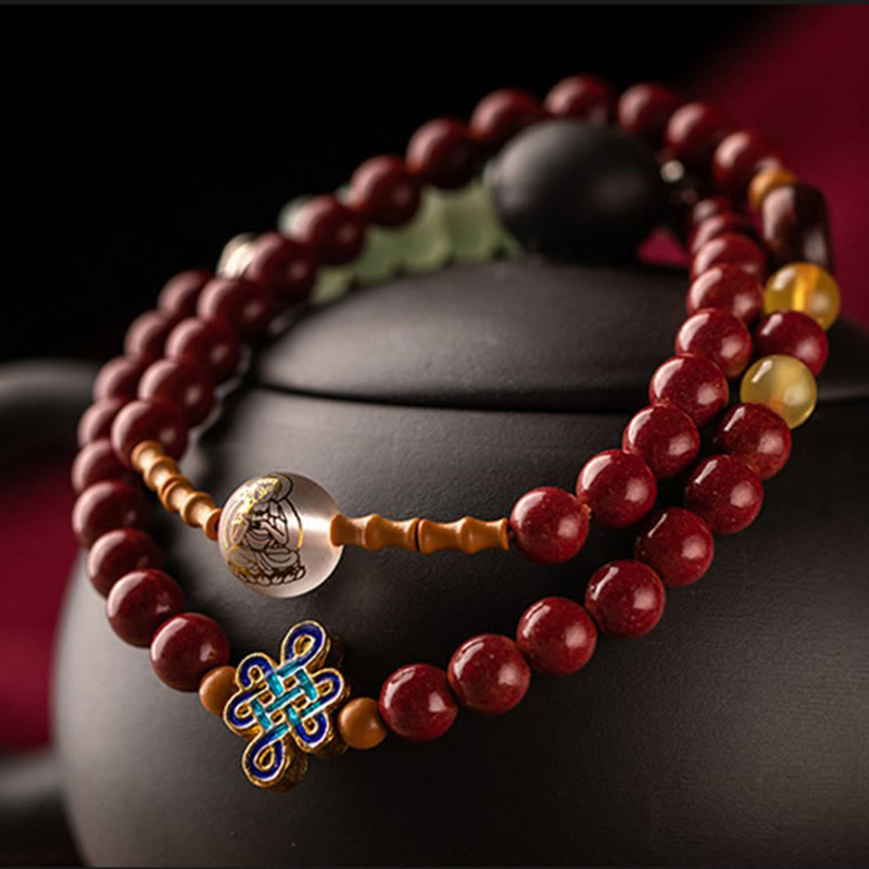 Buddhist Blessing Chinese Zodiac Natal Buddha Red Agate Small Leaf Red Sandalwood Cinnabar Amulet Blessing Double Wrap Bracelet