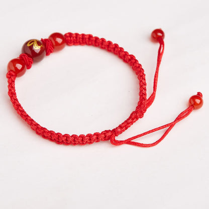 Buddhist Blessing Natural Red Agate Chinese Zodiac Red String Braided Protection Luck Bracelet