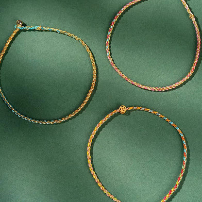 Buddhist Blessing Colorful Rope Luck Coin Bead Abundance Extra Thin Braided Bracelet