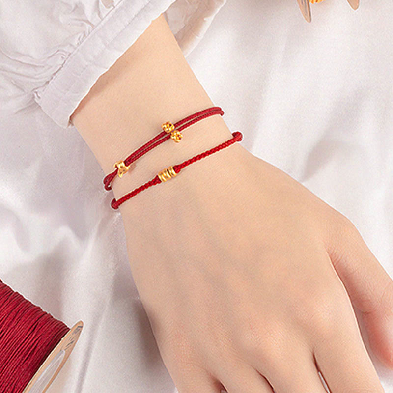 Buddhist Blessing 999 Gold Small Lucky Rabbit Osmanthus Design Handmade Luck Braided Rope Bracelet