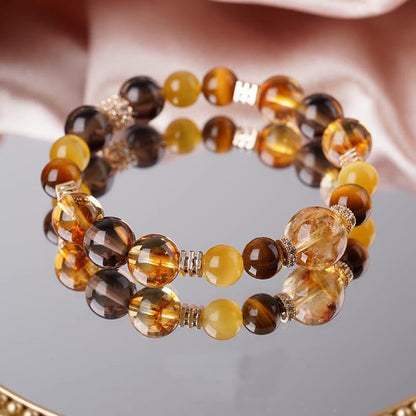 Buddhist Blessing Citrine Topaz Tiger Eye Happiness Bracelet