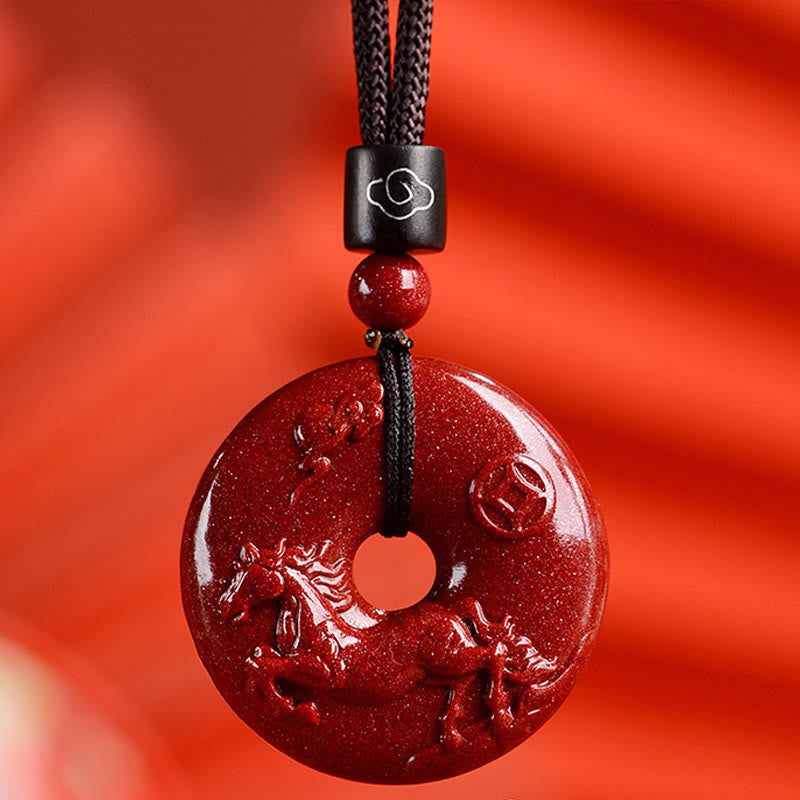 Buddhist Blessing Chinese Zodiac Cinnabar Peace Buckle Calm Necklace Pendant