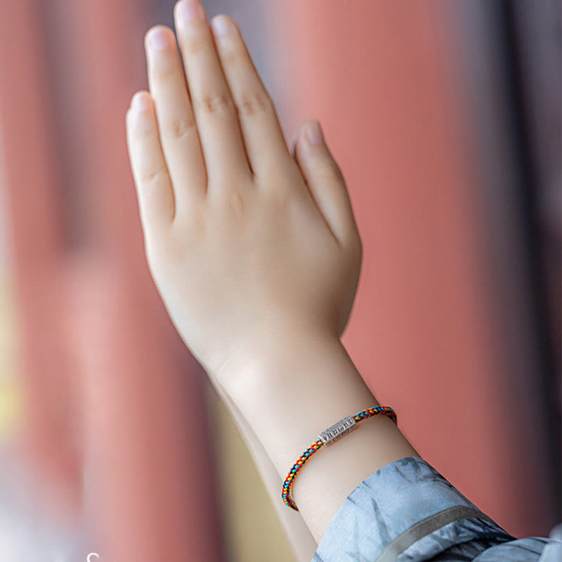 Buddhist Blessing Red String Black String Six True Words 925 Sterling Silver Luck Bracelet