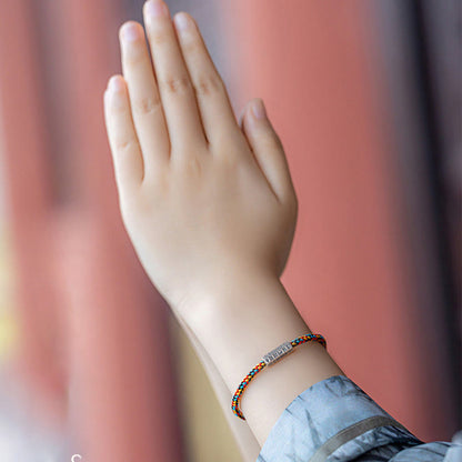 Buddhist Blessing Red String Black String Six True Words 925 Sterling Silver Luck Bracelet