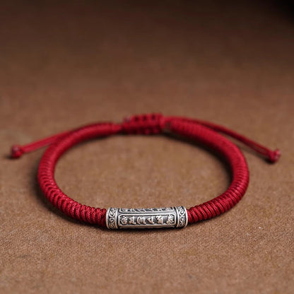 Buddhist Blessing Handmade 999 Sterling Silver Peace and Good Fortune Om Mani Padme Hum Luck Rope Bracelet