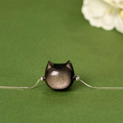 Buddhist Blessing 925 Sterling Silver Silver Sheen Obsidian Gold Sheen Obsidian Cat Soothing Bracelet