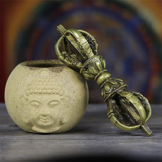 Buddhist Blessing Handmade Nepal Five Prong Vajra Dorje Copper Metal Decoration