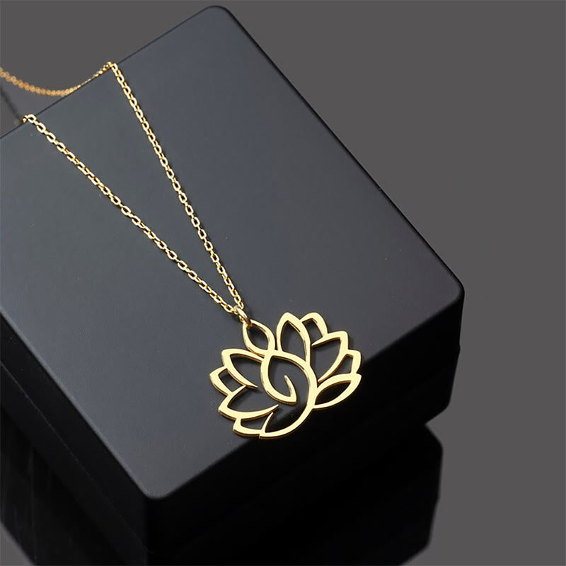 Buddhist Blessing Hollow Lotus Design Stainless Steel Enlightenment Necklace Pendant