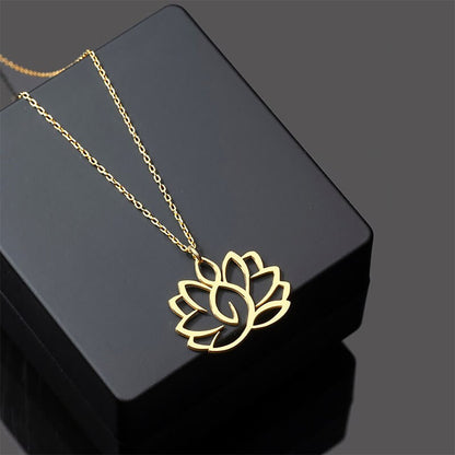 Buddhist Blessing Hollow Lotus Design Stainless Steel Enlightenment Necklace Pendant
