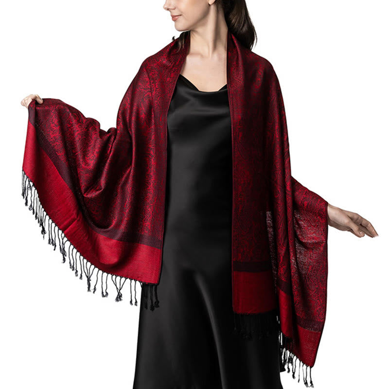 Buddhist Blessing Tibetan Cashew Jacquard Tassels Shawl Spring Fall Winter Warm Cozy Scarf Wrap