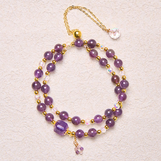 Buddhist Blessing Natural Amethyst Square Bead Meditation Healing Double Wrap Bracelet