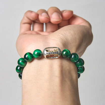 Buddhist Blessing Natural Green Tiger Eye Om Mani Padme Hum Positive Strength Bracelet