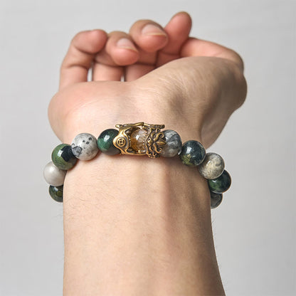 Buddhist Blessing Natural Grey Jasper Kambamba Jasper Citrine Horse Zodiac PiXiu Protection Bracelet