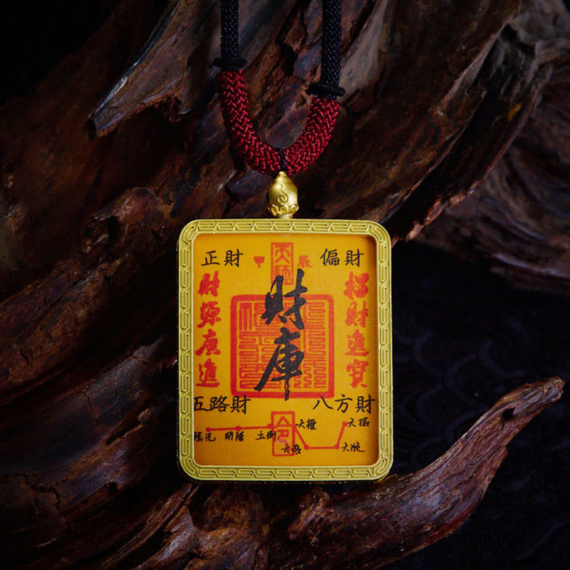 Buddhist Blessing Tibetan Zakiram Nine Tailed Fox Yellow God of Wealth Painted Thangka Hope Necklace Pendant