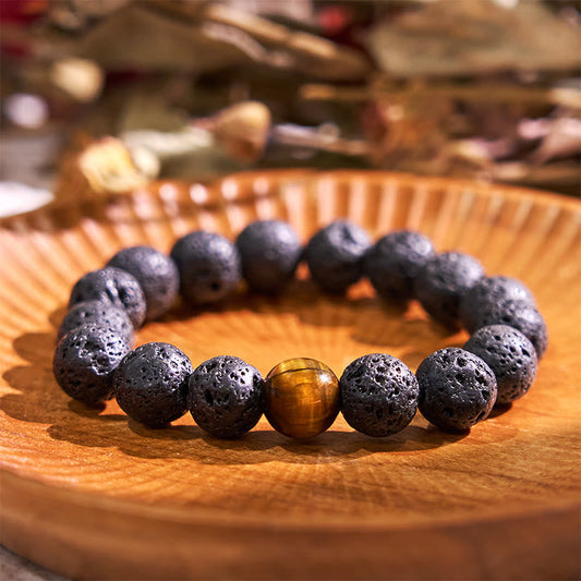 Buddhist Blessing Lava Rock Tiger Eye Stone Peace Healing Bracelet