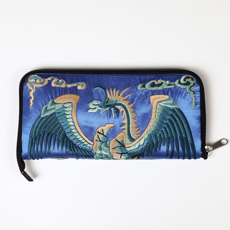 Buddhist Blessing Mythical Beast Phoenix Dragon Qilin Su Embroidery Ticket Folder Storage Journey Shopping Purse Handbag