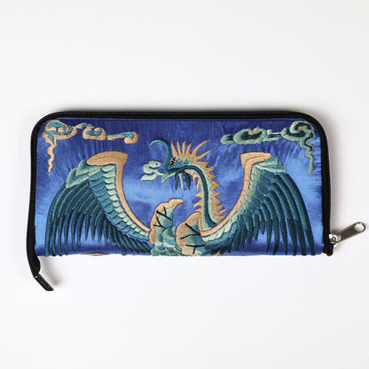 Buddhist Blessing Mythical Beast Phoenix Dragon Qilin Su Embroidery Ticket Folder Storage Journey Shopping Purse Handbag