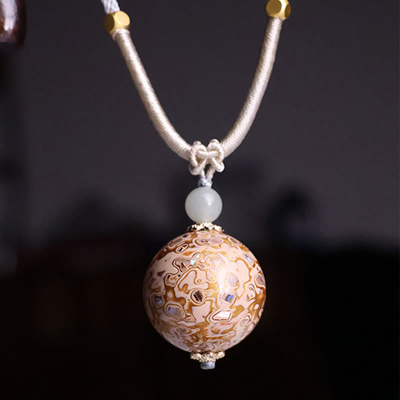 Buddhist Blessing Ebony Wood Colorful Lacquer Craft Bead Calm Necklace Pendant