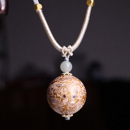 Buddhist Blessing Ebony Wood Colorful Lacquer Craft Bead Calm Necklace Pendant