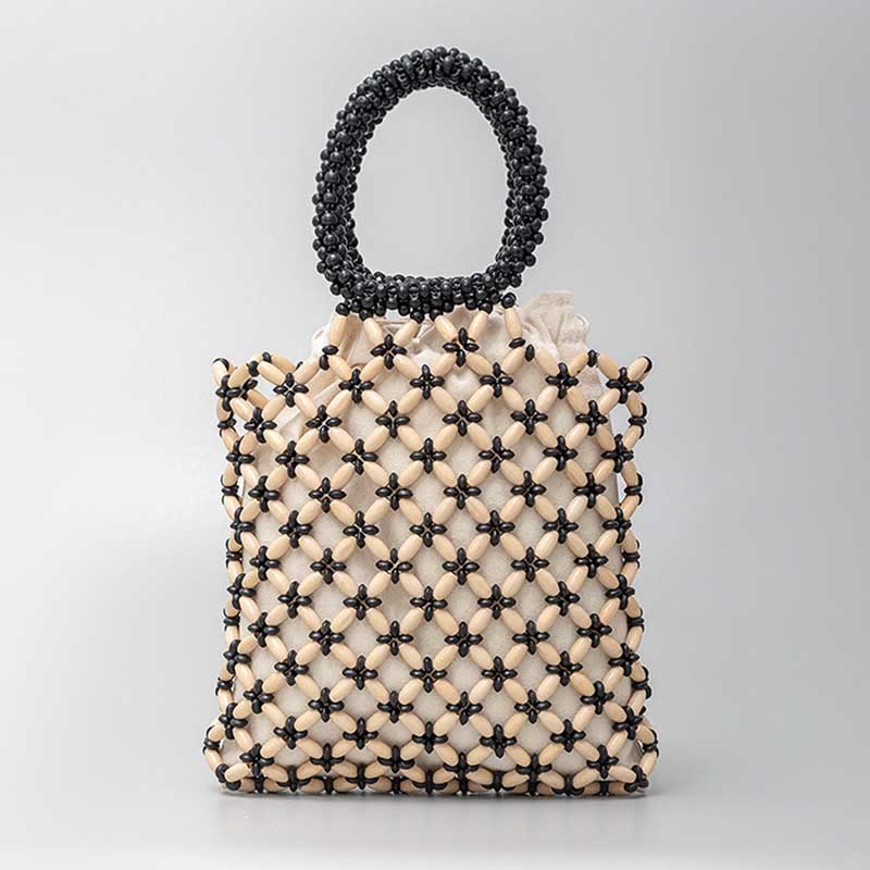 Buddhist Blessing Hand-woven Lozenge Wooden Beads Handbag