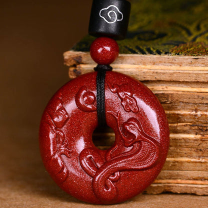 Buddhist Blessing Chinese Zodiac Cinnabar Peace Buckle Calm Necklace Pendant