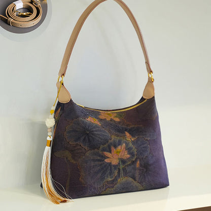 Buddhist Blessing Lotus Bamboo Crane Deer Butterfly Mountain Xiangyunsha Silk Song Brocade Crossbody Bag Shoulder Bag