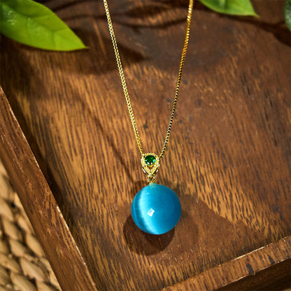 Buddhist Blessing Cat's Eye Round Ball Confidence Necklace Pendant