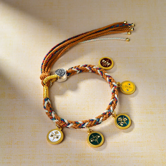 Buddhist Blessing Handmade Tibetan Multicolored Rope Five God Of Wealth Luck Bracelet