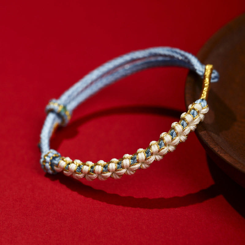 Buddhist Blessing Tibetan Gold Thread Colorful Peach Blossom Knot Connection Braided Bracelet