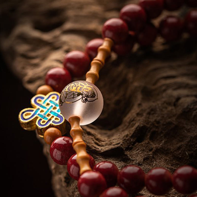 Buddhist Blessing Chinese Zodiac Natal Buddha Red Agate Small Leaf Red Sandalwood Cinnabar Amulet Blessing Double Wrap Bracelet